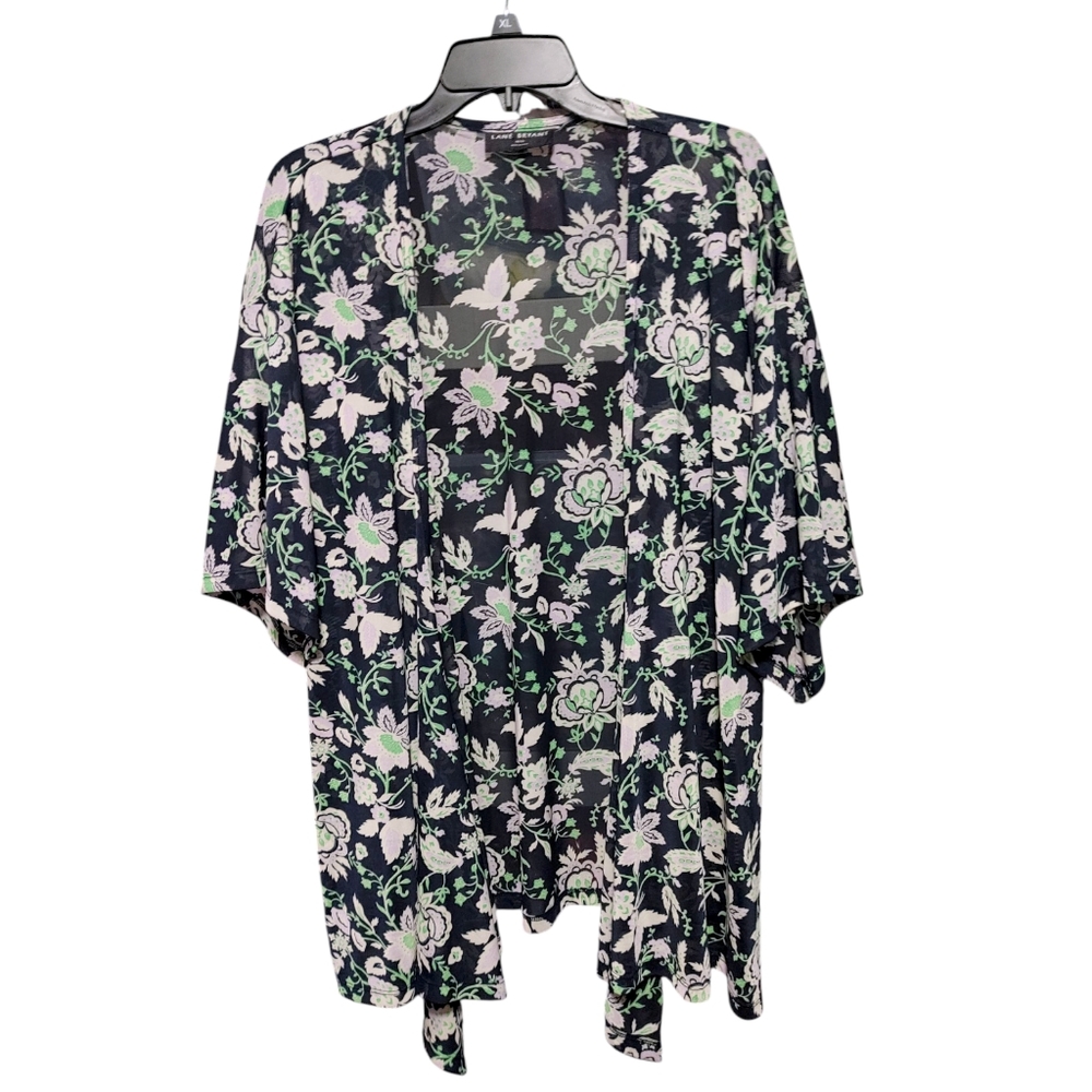 Lane Bryant Sheer Mesh Blue Floral Shirt Sleeve Wrap Women's Size 18/20 2X